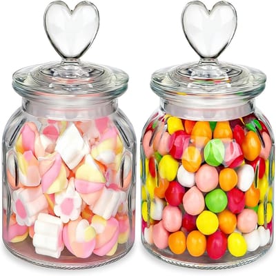 QTTVBTNA – 2 Stuks Bonbonglazen – Hartvormige - met Deksel – Luchtdicht Glazen Koektrommel – Transparant voor Koekjes Chocolade – Candy Bar Keuken Bruiloft - 650 ml