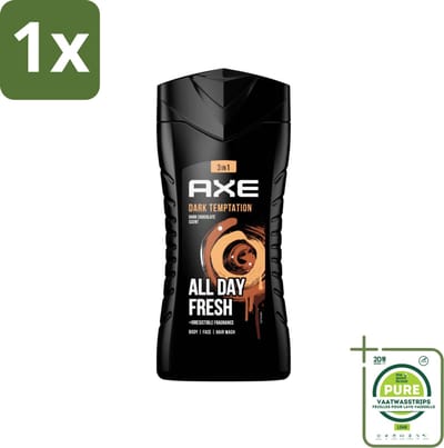 1 x Axe - 3-in-1 Douchegel - Dark Temptation - Dark Chocolate - 250 ml - Axe Dark Temptation Douchegel - 3-in-1 Douchegel - Chocolade Geur - Douchegel Voor Lichaam - Douchegel Voor Gezicht