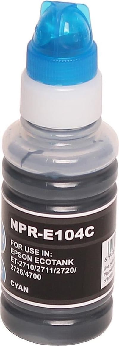 ABC huismerk navulflesje voor Epson 104 cyan geschikt voor Ecotank ET2710 ET2711 ET2712 ET2714 ET2715 ET2720 ET2721 ET2726 ET4700