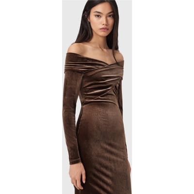 AllSaints Delta Velvet Dress Bitter Brown Taglia: 8 | Abiti Midi Outlet | Donna | Marrone