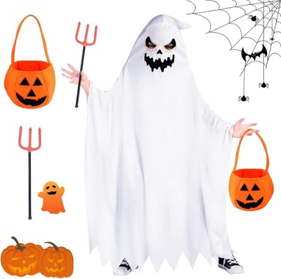 Griezelig Halloween Kostuum voor Kinderen met Hoed - Spook Kostuum voor Jongens en Meisjes, Perfect voor Halloween Feesten en Cosplay