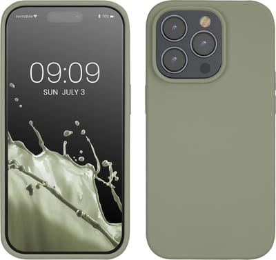kwmobile telefoonhoesje geschikt voor Apple iPhone 14 Pro - Hoesje met siliconen coating - Smartphone case in grijsgroen