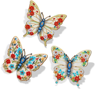 Adorzy Diamond Painting Vlinders 3D – 3 Stuks - Witte Bloesem - Diamond Painting Volwassenen – Diamond Painting Volledig Pakket
