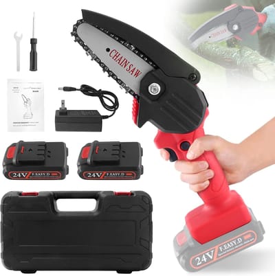 Draadloze Mini-Kettingzaag 4 Inch met Accu - Lichtgewicht en Ergonomisch voor Houtbewerking