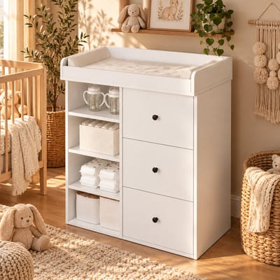 2-in-1 Luiercommode - Kaptafel - Opslagkastje - Commode Kast - Multifunctioneel Ladekast - Verstelbare reling - Met lades - Met open vakken - 82x50x100 cm - Stabiel en duurzaam - Wit