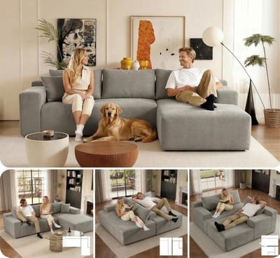 2-zitsbank 180x90x60 cm - Modulaire Bouclé Bank Zonder Montage - Luxe Loveseat met Diepe Zitting en Schuimvulling - Moderne (Ribfluweel lichtgrijs,Sofa Woonkamer - Vermissen