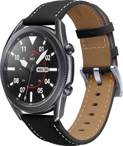 By Qubix - Premium Leather bandje 20mm - Zwart - Geschikt voor Samsung Galaxy Watch 7 (40 & 44mm) - Galaxy Watch FE - Galaxy Watch 6 - Galaxy Watch 6 Pro - Galaxy Watch 5 - 5 Pro - Galaxy Watch 4 - 4 Classic - Active 2 - Watch 3 (41mm)