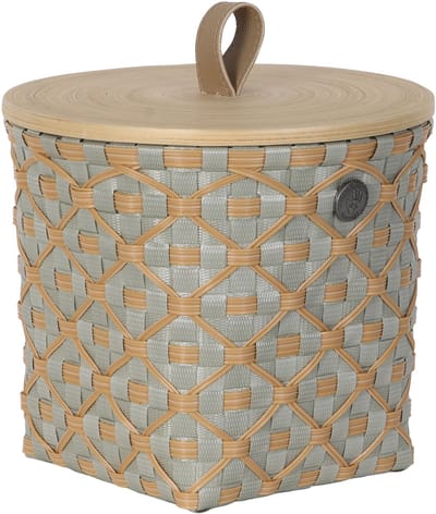 Handed By - Opbergmand met bamboe deksel - Opberger - Klein - Mand - Woonkamer - Kinderkamer - Badkamer - Decoratief - Ivy & Rose small - matcha green met ecru patroon