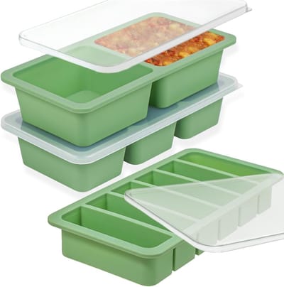 Siliconen Soepblokjes Mallen met Deksel - Extra Grote IJsblokjesvorm voor Soep, Bouillon en Sauzen - 3 Stuks, 125 ml, 250 ml en 400 ml