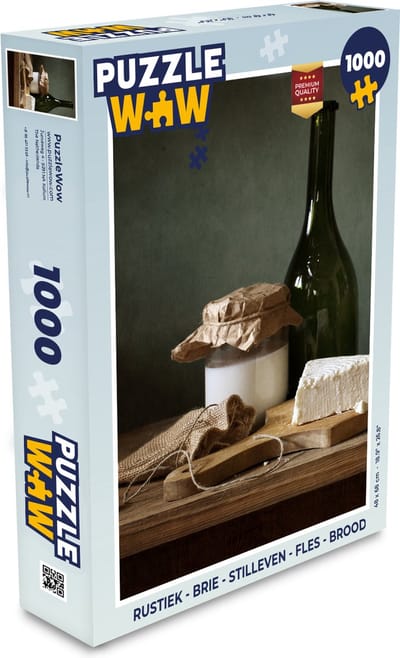 Puzzel Rustiek - Brie - Stilleven - Fles - Brood - Legpuzzel - Puzzel 1000 stukjes volwassenen