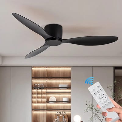 Plafondventilator 3 blad Ø105cm zwart - stille ventilator – top kwaliteit - energie zuinig – met remote - ventilator voor laag plafond - 6 snelheden – beste alternatief voor airco - zomer en winter stand – houten ventilator