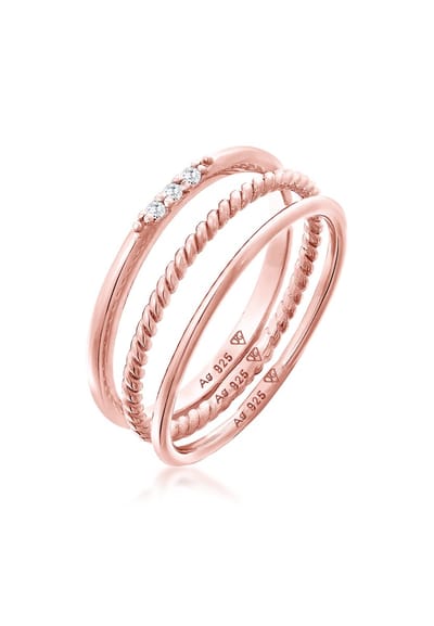 Elli - Ring - Dames Stapelen Basis Set van 3 met Zirkonia Kristallen in 925 Sterling Zilver - Dames