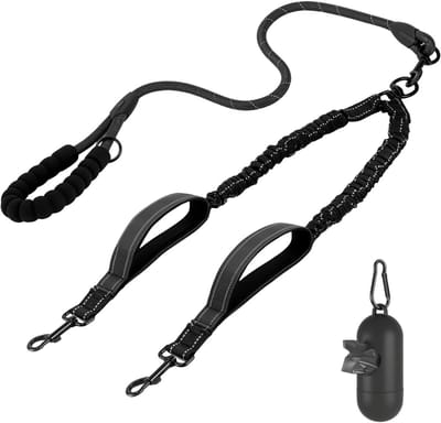 Dubbele Hondenriem Set voor 2 Honden, Geen Verstrikkingen, 360° Draaibaar, Verstelbare Schokabsorptie, Geschikt voor Grote Honden Training en Wandelen