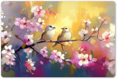 Placemats 45x30 cm - Placemat kunststof - 1 stuk - Vogels - Bloemen - Roze - Borden onderleggers - Decoratie voor op tafel - Keuken tafeldecoratie accessoires - Vinyl onderlegger - Tafelversiering