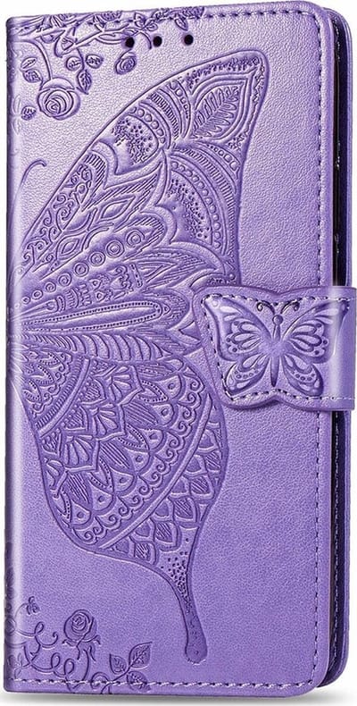 Hoesje geschikt voor iPhone 16 - Bookcase - Pasjeshouder - Portemonnee - Vlinderpatroon - Kunstleer - Paars