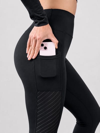 SparkNine Novaflex sportlegging dames - stijlvol & ademend - met zakken - S - zwart - mesh panelen - elastisch - squatproof