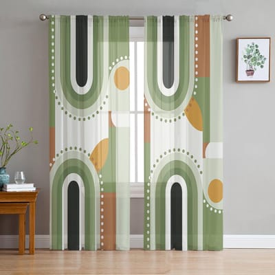 Abstracte Kleur Van Middeleeuwse Geometrie Voile Transparante Gordijnen Woonkamer Raam Tule Gordijn Keuken Slaapkamer Gordijnen Huisdecoratie 135W x 114H(cm) white