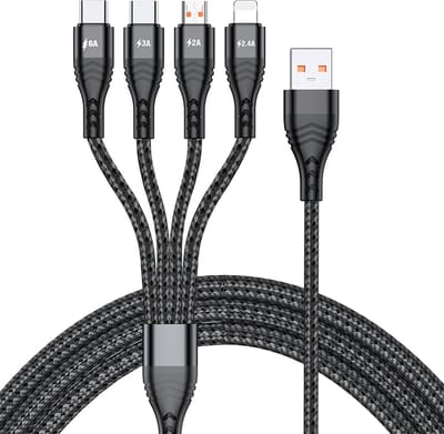 4-IN-1 Oplader kabel adapter - 8-Pin - 2X USC-C - Micro-USB- geschikt voor o.a. iPhone en Samsung oplader adapter - 1,2 meter- Zwart -Provium