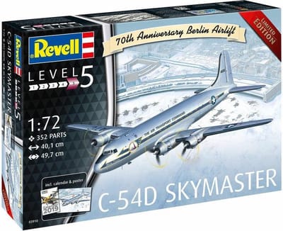 Revell 03910 C-54D Skymaster Berlin Airlift 70th Anniversary Modelbouw Kit – Schaal 1:72 – Transportvliegtuig – WWII/Koude Oorlog – Gedetailleerd