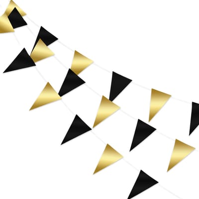 Q2P - Slingers - Verjaardag - Versiering - Vlaggenlijn - Feestartikelen - Feest - Decoratie - Slinger - Goud - Zwart