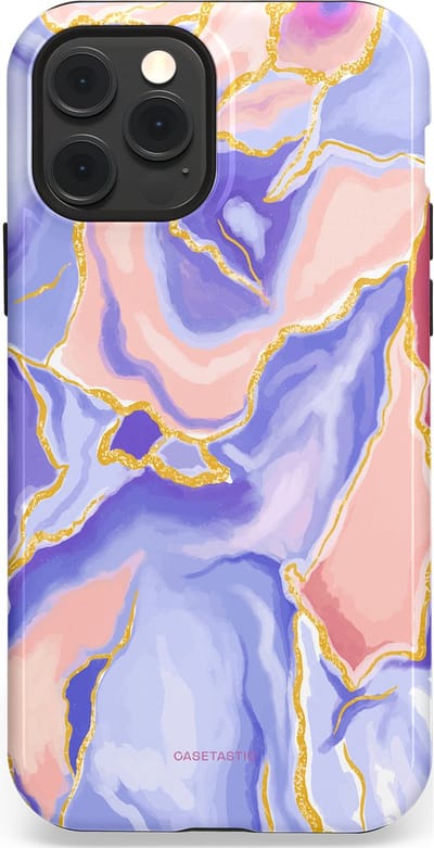 Casetastic hoesje geschikt voor Apple iPhone 12 / Apple iPhone 12 Pro - MagSafe - Dubbellaagse bescherming - Riviergloed - Fashion Case - Lavendel Lichtgrijs Zand Lichtroze