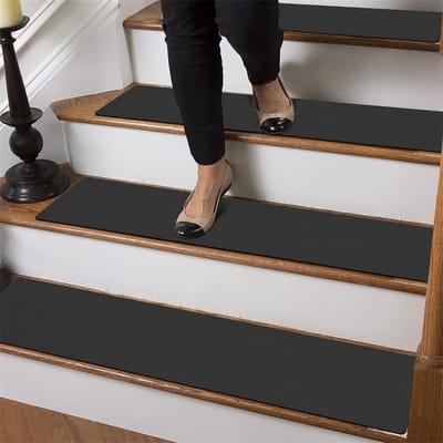 20*76CM Tapijt Traptreden Antislip Trapmatten Verwijderbaar Traptapijt 4-pack Veilige traptredebescherming Geschikt voor kinderen, ouderen en huisdieren - zwart