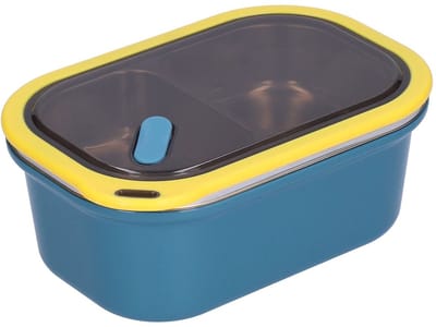 Dailygoody - Lunchbox met 2 Vakken - Roestvrij Staal - Luchtdicht - Blauw - Draagbaar - 1,2 Liter - Geschikt voor kantoor en school