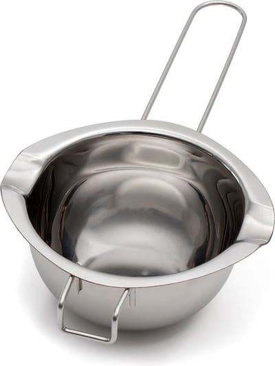 Intirilife smeltkroes met 390 ml inhoud van roestvrij staal - 27 x 14 x 6 cm - Waterbadkom Smeltkroeskom voor suikerkaas chocolade boter waskaarsen met schenktuit en handvat