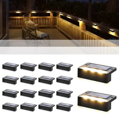Omheiningslampen op zonne-energie 6 LED warm wit IP65 waterdicht voor buiten terras trap veranda balkon tuin - 16 stuks