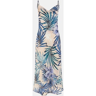 GUESS  Eco New Akilina Dress Fiji Palm Print Maat: S | Midi Jurken Outlet | Dames | Blauw