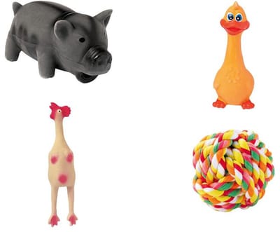 Zoofari Apporteerspeelgoed voor honden - 4 stuks - met Piepgeluid - Speelbal zonder geluid