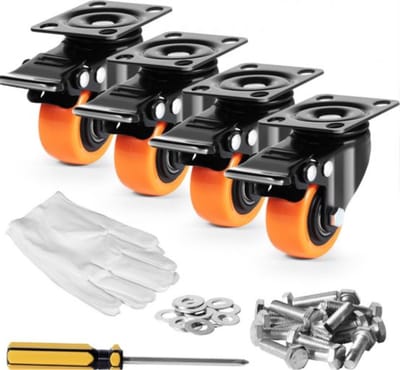 Set van 4 - Professionele Zwenkwielen - PVC Caster Wielen - 18,5 cm Hoog - Inclusief Montage Materiaal