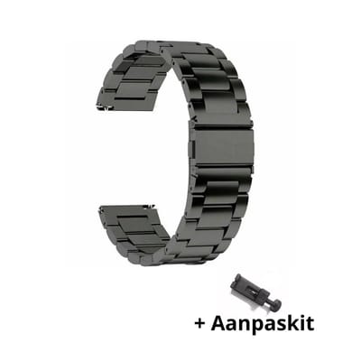 DrPhone ELITE 18MM Metalen RVS Horlogeband met Quick Release & Klik Mechanisme - Inclusief aanpaskit - Universeel - Zwart