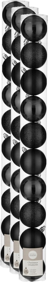 30x stuks kunststof kerstballen zwart 6 cm - Onbreekbare kerstballen 6 cm