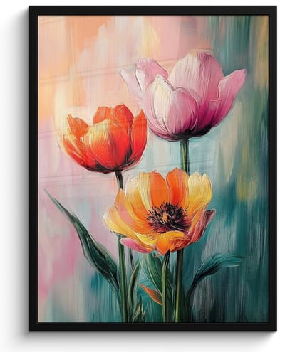 Poster in lijst - Fotolijst 50x70 cm - Posters - Dromerig - Bloemen - Verfijnde details - Posterlijst zwart - Decoratie - Wanddecoratie woonkamer - Muurdecoratie slaapkamer