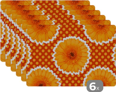 Placemat - Placemats kunststof - Bloemen - Stippen - Vintage - Patroon - 45x30 cm - 6 stuks - Hittebestendig - Anti-Slip - Onderlegger - Afneembaar