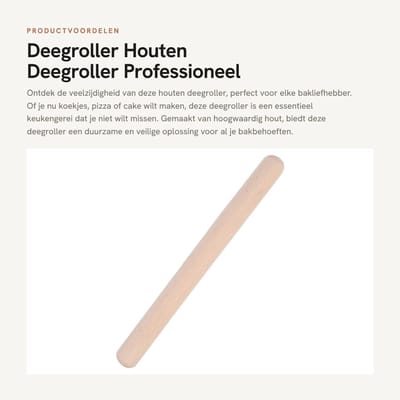 Dailygoods- Deegroller Hout 29 cm - Professionele Deegroller - Bakgereedschap - Keukengerei - Duurzaam en Veilig - Ideaal voor Koekjes en Pizza