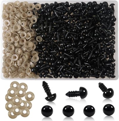 Veiligheidsogen voor Haakdieren - 300 Stuks, 8 mm Zwarte Plastic Knopenogen voor Amigurumi, Pluche Dieren en Poppen met Wasjes voor Creatief Handwerk