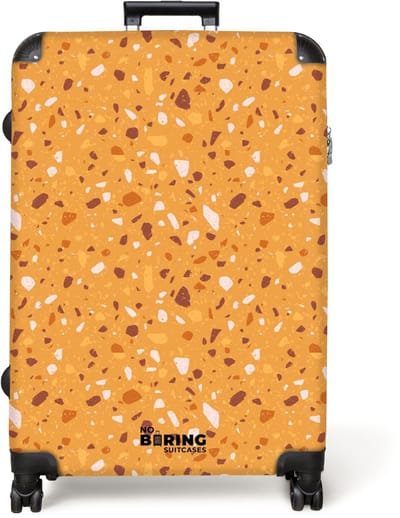 NoBoringSuitcases.com® - Koffer groot - Reiskoffer lichtgewicht - Terrazzo patroon veelkleurig geel - Rolkoffer met 4 wielen - Grote trolley XL - 98 liter bagage