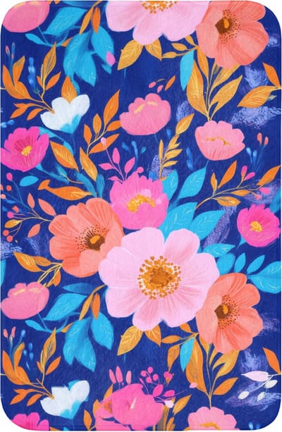 WC mat 40x60 cm - Antislip - Bloemen - Blauw - Roze - Toiletmat - Vloermat - Douchemat - Toilet tapijt - Toiletmatten
