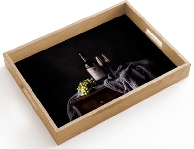 Dienblad hout 40x30 cm - Schootdienblad - Druiven - Wijn - Rood - Tafel - Borrelplank rechthoek - Plateau dienbladen