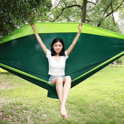 Draagbare Hangmat - Camping Hangmat - Ontspannen Buiten - 300kg Draagkracht - 300 x 200 cm - Fruitgroen Donkergroen