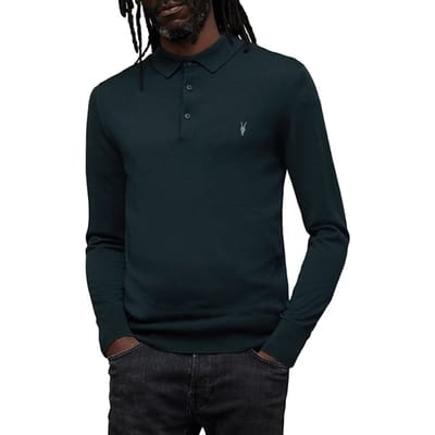 AllSaints Mode Merino Ls Polo Racing Green Größe: XXL | Turtlenecks Outlet | Herren | Grün