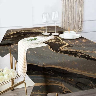 Zwart Gouden Marmeren Tafelkleed Rechthoekig Vlekbestendig Tafelkleed Oliedoek Tafelkleed Waterdicht Tafelkleed Decoratie 150x180cm