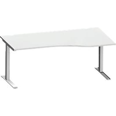 Schäfer Shop  Genius Bureautafel in vrije vorm MODENA FLEX, C-poot rechthoekige buis, B 1800 mm, aanbouw rechts, lichtgrijs/blank aluminium