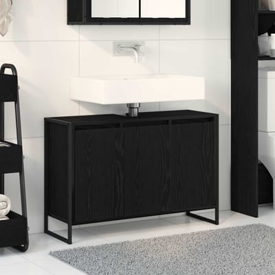 vidaXL - Badkamerkast - Zwart - Eiken - 90 - x - 30 - x - 60 - cm - Bewerkt - hout