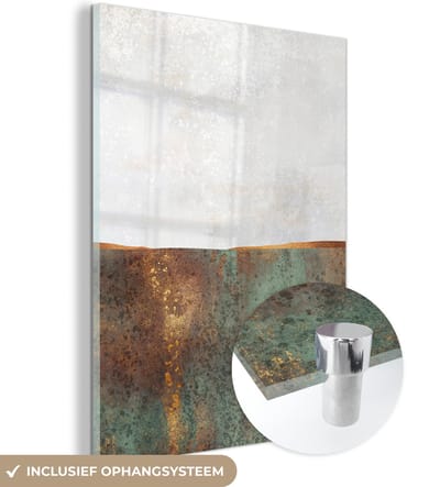 MuchoWow® Glasschilderij 30x40 cm - Schilderij acrylglas - Abstract - Luxe - Goud - Foto op glas - Schilderijen