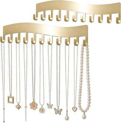 Necklace Holders en Sieradenopslag met Carbon Stalen Haken voor Armbanden en Oorbellen, Ruimtebesparend en Eenvoudige Montage, Set van 2