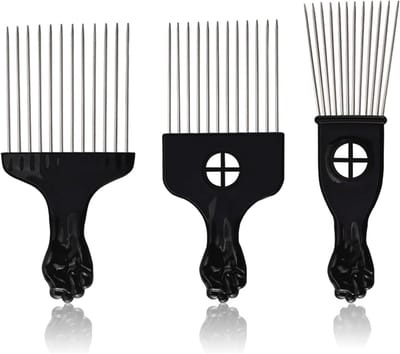 Set van 3 metalen afrokammen en haarplukkammen voor professionele haarkappers
