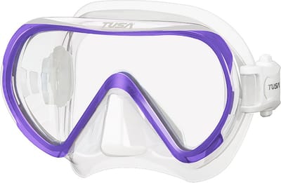TUSA INO Duikmasker voor Volwassenen – Compact snorkelmasker met single lens en hypoallergene siliconen skirt, comfortabel en eenvoudig in gebruik – Transparant/Paars – M1011 PQ